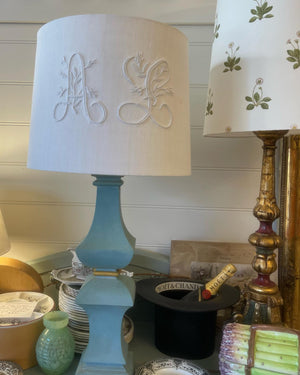 Brocante Gramon - Antique French Linen 'AL' Monogrammed lampshade