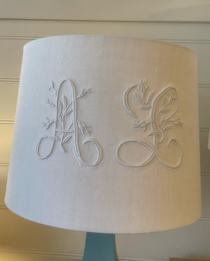 Brocante Gramon - Antique French Linen 'AL' Monogrammed lampshade