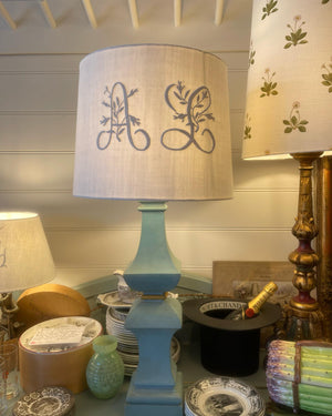 Brocante Gramon - Antique French Linen 'AL' Monogrammed lampshade