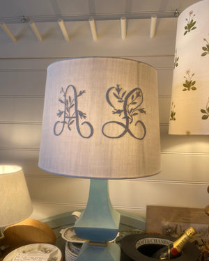 Brocante Gramon - Antique French Linen 'AL' Monogrammed lampshade