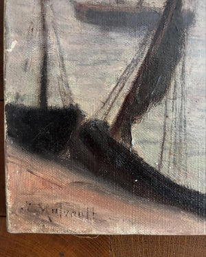Brocante Gramon - Vintage French River Town Scene Painting