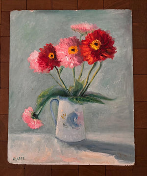Brocante Gramon - Vintage French Still-life Pink Floral Painting