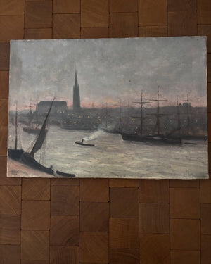 Brocante Gramon - Vintage French River Town Scene Painting