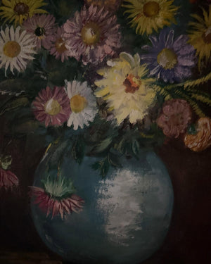 Brocante Gramon - Vintage French Pretty Pastal Pink Daisy Floral Painting