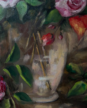 Brocante Gramon - Vintage French Pretty Pink Rose Painting