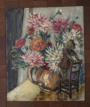 Brocante Gramon - Vintage French Chrysanthemums Painting