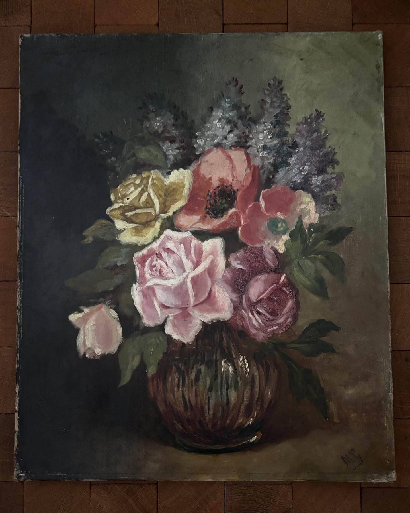Brocante Gramon - Vintage French Colourful Mixed Floral Painting