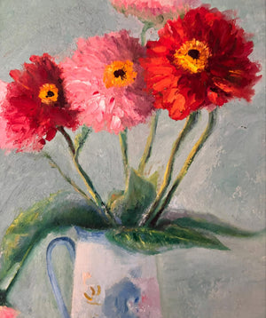 Brocante Gramon - Vintage French Still-life Pink Floral Painting