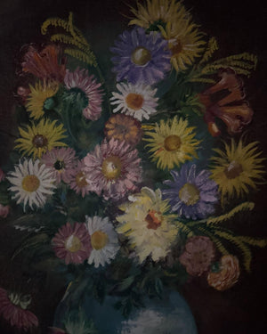 Brocante Gramon - Vintage French Pretty Pastal Pink Daisy Floral Painting