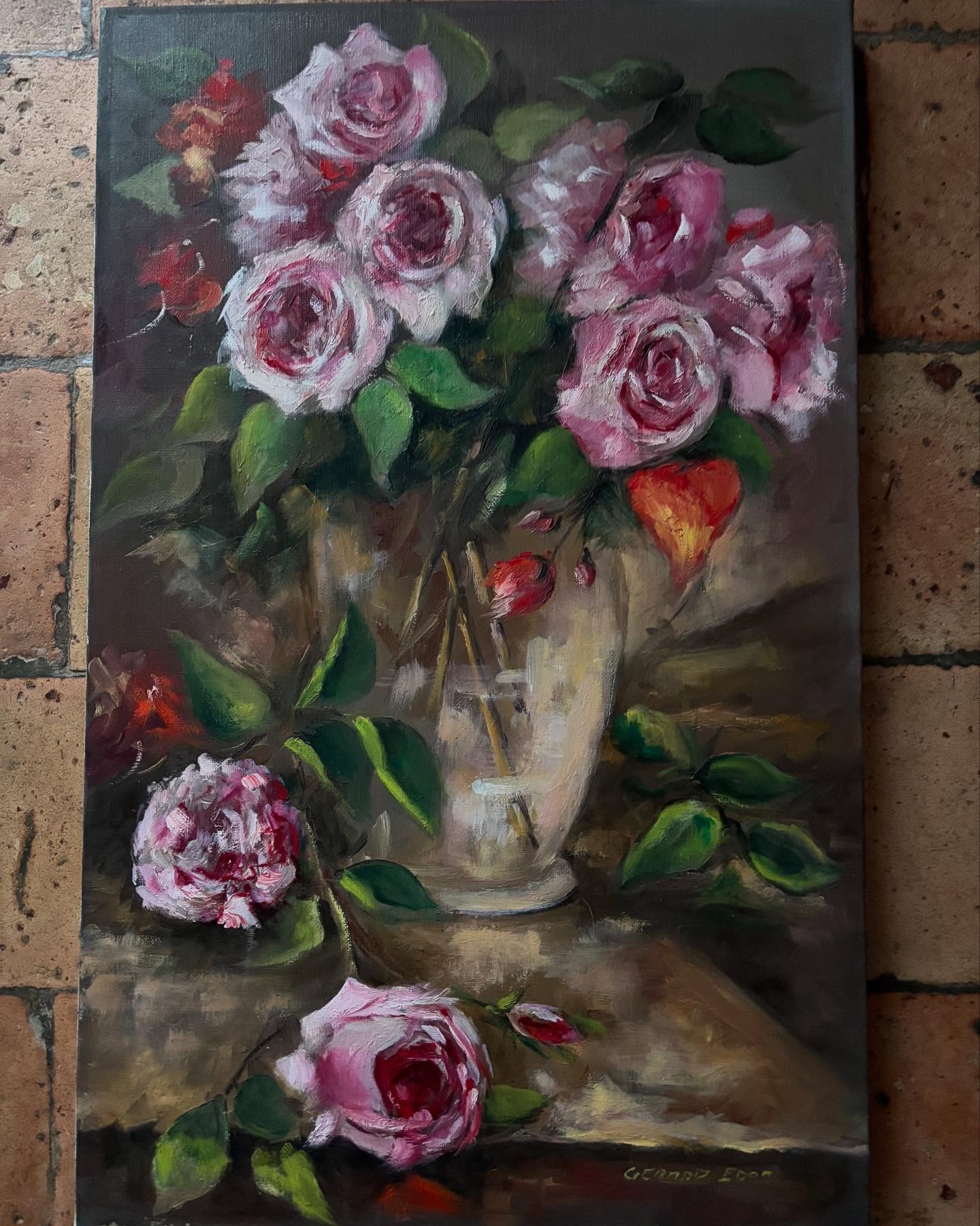 Brocante Gramon - Vintage French Pretty Pink Rose Painting