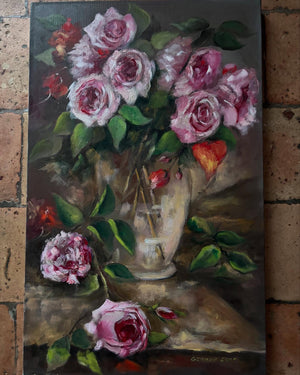 Brocante Gramon - Vintage French Pretty Pink Rose Painting