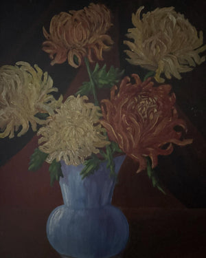 Brocante Gramon - Vintage French Zinnias Floral Painting