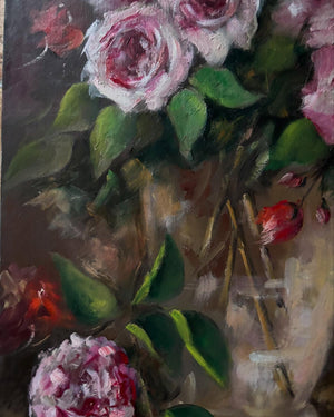 Brocante Gramon - Vintage French Pretty Pink Rose Painting