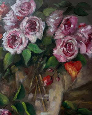 Brocante Gramon - Vintage French Pretty Pink Rose Painting