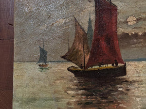 Brocante Gramon - Vintage French Rural Boating Scene Painting