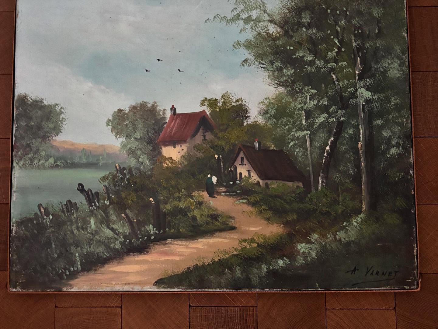 Brocante Gramon - Vintage French Rural Village Scene Painting