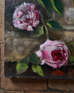 Brocante Gramon - Vintage French Pretty Pink Rose Painting