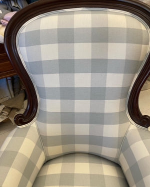 Brocante Gramon - Antique Victorian English Linen Blue Gingham Armchair