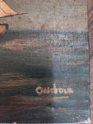 Brocante Gramon - Vintage French Sailing Boat oil painting on canvas mounted on timber frame