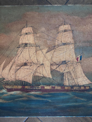 Brocante Gramon - Vintage French Sailing Boat oil painting on canvas mounted on timber frame