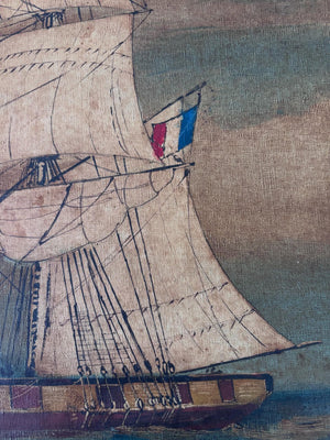 Brocante Gramon - Vintage French Sailing Boat oil painting on canvas mounted on timber frame