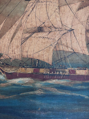 Brocante Gramon - Vintage French Sailing Boat oil painting on canvas mounted on timber frame