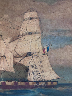 Brocante Gramon - Vintage French Sailing Boat oil painting on canvas mounted on timber frame