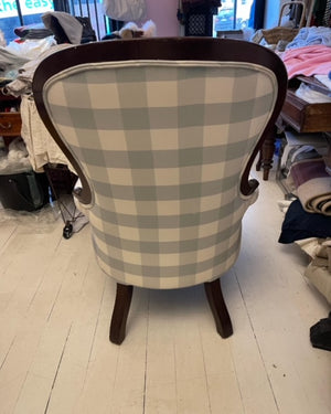 Brocante Gramon - Antique Victorian English Linen Blue Gingham Armchair