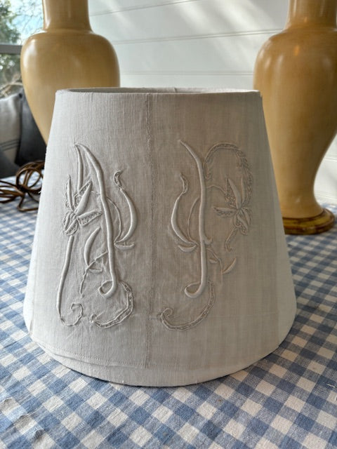 Brocante Gramon - Antique French Linen Monogrammed AP Lampshade