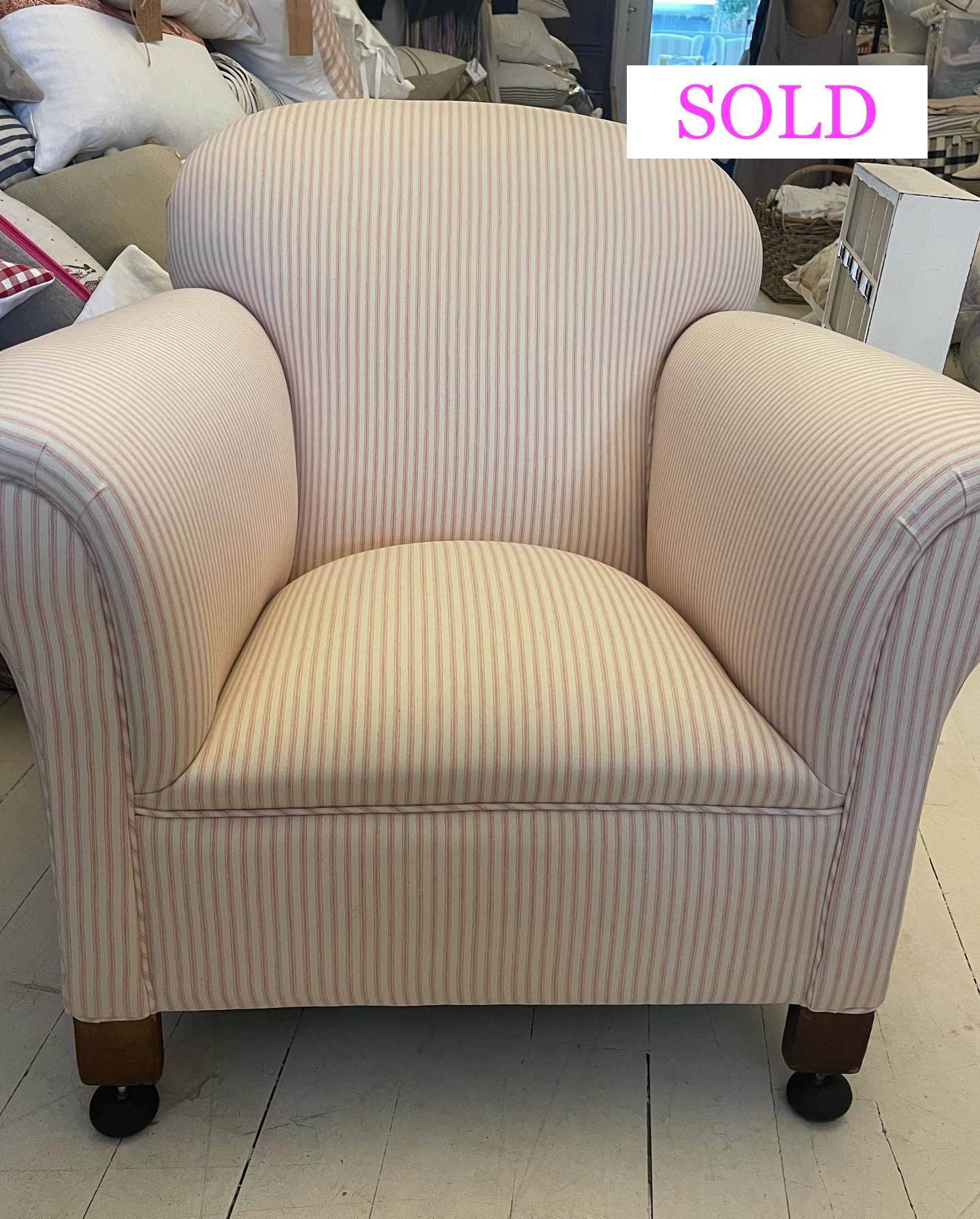 Brocante Gramon - Pink Ticking Stripe Armchair