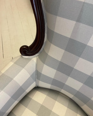 Brocante Gramon - Antique Victorian English Linen Blue Gingham Armchair