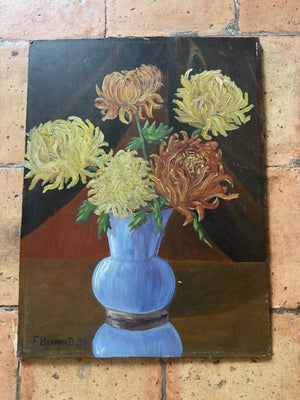 Brocante Gramon - Vintage French Zinnias Floral Painting