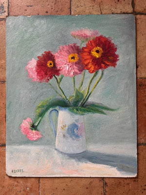 Brocante Gramon - Vintage French Still-life Pink Floral Painting
