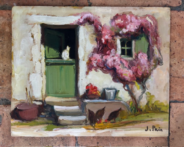 Brocante Gramon - Vintage French Rural Doorstep with Cat Scene Painting