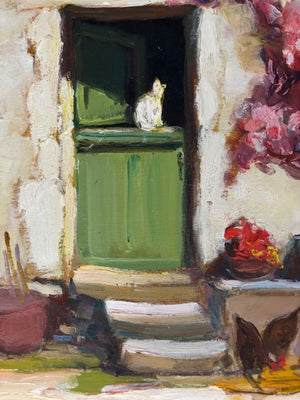Brocante Gramon - Vintage French Rural Doorstep with Cat Scene Painting