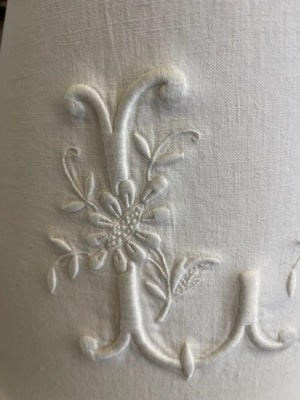 Brocante Gramon - Antique French Linen 'LB' Monogrammed lampshade