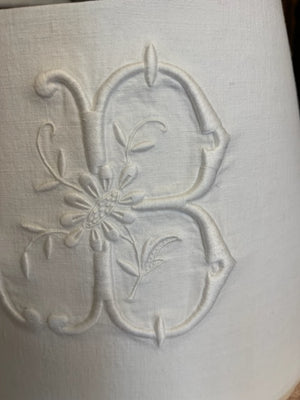 Brocante Gramon - Antique French Linen 'LB' Monogrammed lampshade