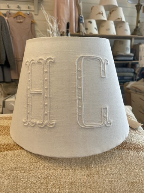 Brocante Gramon - Antique French Linen 'HC' Monogrammed lampshade