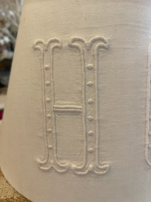 Brocante Gramon - Antique French Linen 'HC' Monogrammed lampshade