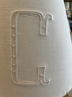 Brocante Gramon - Antique French Linen 'HC' Monogrammed lampshade