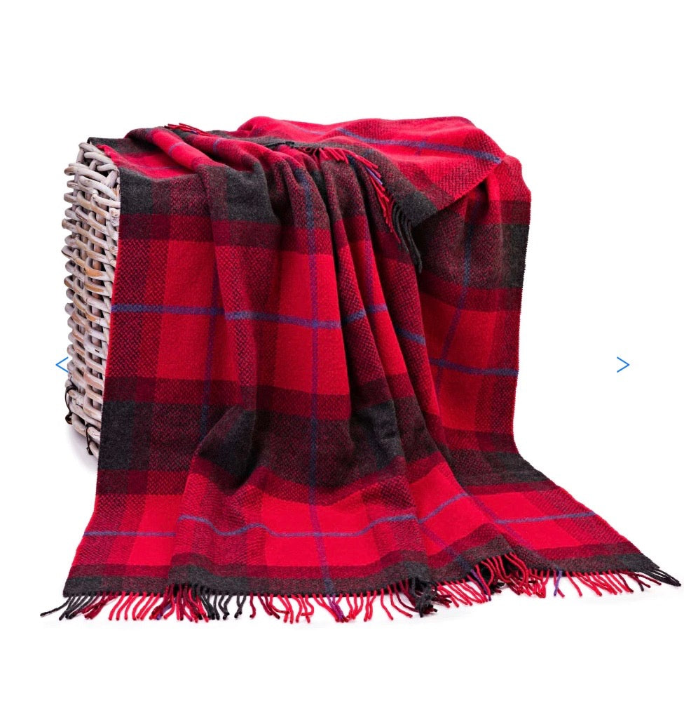 Brocante Gramon - Merino Wool Cashmere Throw - Red & Black Check
