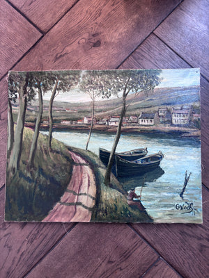 Brocante Gramon - Vintage French Oil Boat Painting