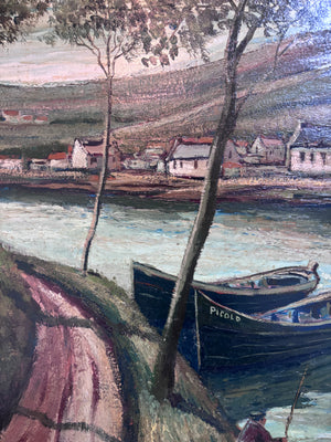 Brocante Gramon - Vintage French Oil Boat Painting