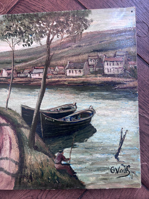 Brocante Gramon - Vintage French Oil Boat Painting