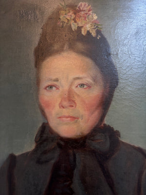 Brocante Gramon - Antique French Oil Portrait of Josephine Mattie