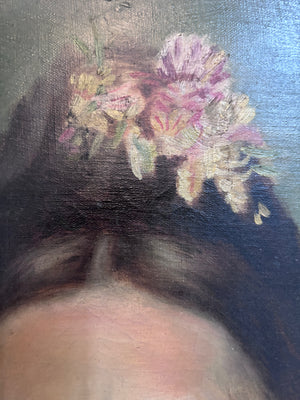 Brocante Gramon - Antique French Oil Portrait of Josephine Mattie
