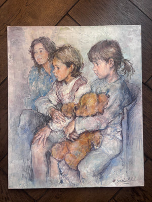 Brocante Gramon - Antique French Oil Painting of a Mother and her Children