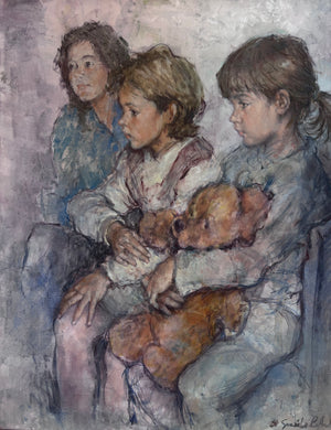 Brocante Gramon - Antique French Oil Painting of a Mother and her Children