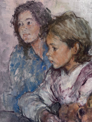 Brocante Gramon - Antique French Oil Painting of a Mother and her Children