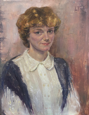 Brocante Gramon - Antique French Oil Portrait of Mademoiselle Cecile Lezst